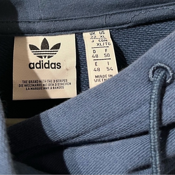 Women Adidas Originals Trefoil 3-Stripes Cropped Hoodie Mineral Blue Size XL - Picture 3 of 6